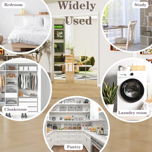 Image of Bifold Door for 60 inchx80 inch Opening, Preassembled Aluminum Alloy Mirrored Folding Door with Hardware Kit Included, Interior Bi fold Barn Door for Bedroom & Closet, White