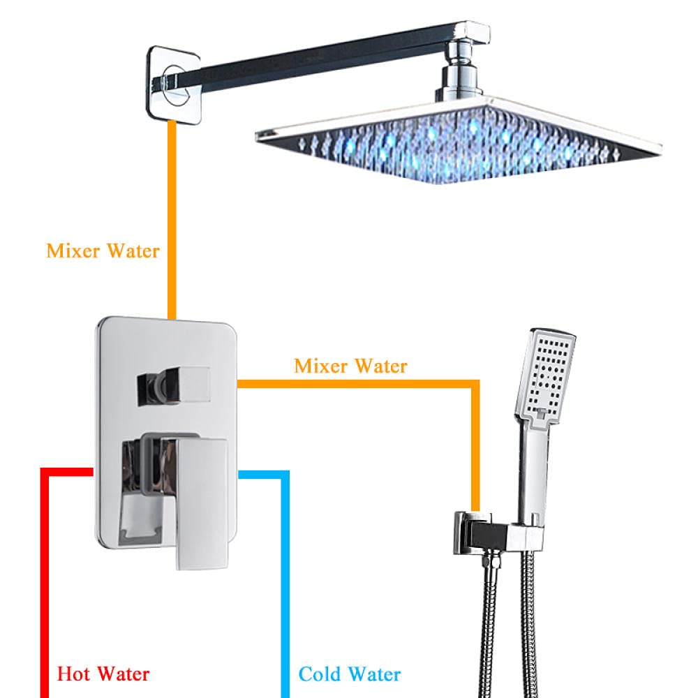 Bateria Natryskowa Do Łazienki, Chromowana, Deszczownica Led, Bateria Do Wanny, Montowana Na Ścianie, Bateria Natryskowa, Bateria Natryskowa, Zestaw Prysznicowy, 16 Cali,16 inch