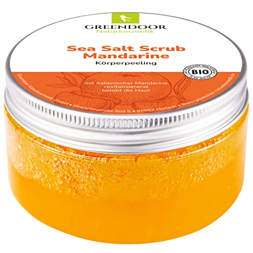 Greendoor peeling corporal Sal Del Mar Scrub Mandarine, peeling de sal marina sin Plástico & sin conservantes, 280g con BIO Jojobaoel & Aceite de semilla de albaricoque, Body Scrub