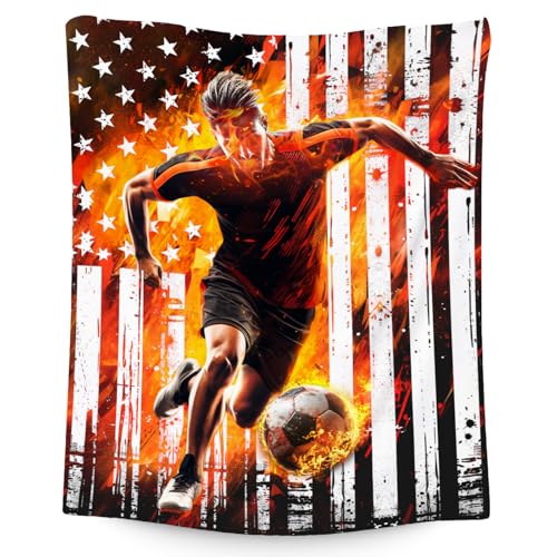 Soccer Blanket Gifts, Kids Throw Blankets, Soccer Gifts for Boys, Warm Flannel Sports Theme Throw for Kids & Teens, 50"x60"