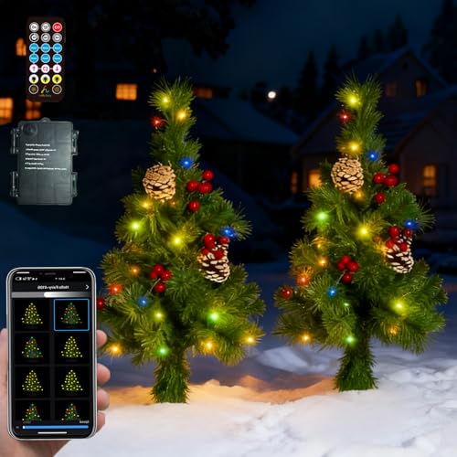 2 Pack Pre-lit Christmas Tree with Remote, Battery Operated with Timer, Smart Multi-Color & Warm...