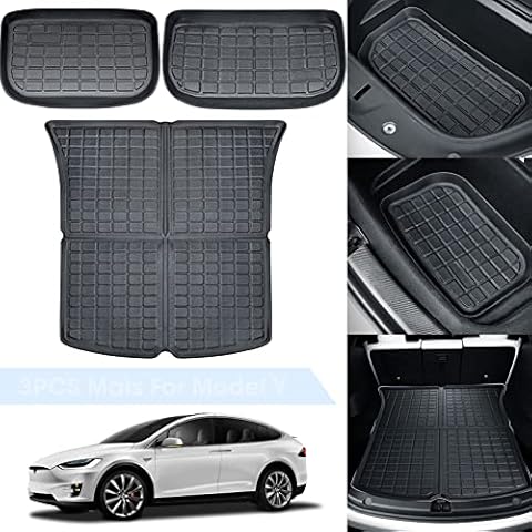 3PCS Car Boot Mat Set For 2017-2022 Tesla Model Y | TPE Waterproof Luggage Storage Anti-Slip Mats Premium Odourless Trunk Cargo Liner Front Rear Heavy Duty Mats Cover Accessories All Weather Use Cover