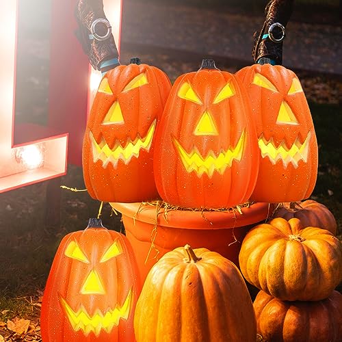 OSALADI 1 Pcs Halloween Pumpkin Night Light Battery Operated Halloween Lights Up Jack- O- Lantern for Halloween Thanksgiving Decoration Orange