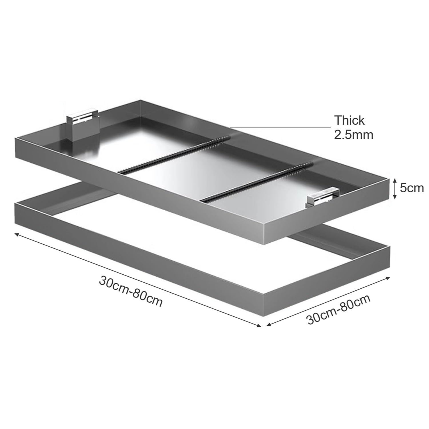 Copertura invisibile in acciaio inossidabile 304 con gancio di sollevamento e sicura per vialetti/iarde (60 x 65 cm)