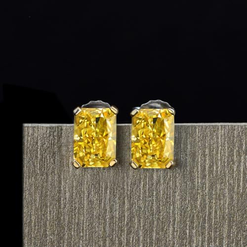 14K Solid Gold over S925 Rectangular 1 Carat Yellow Moissanite Stud Earrings,Wonderful Gift to Any Outfit4