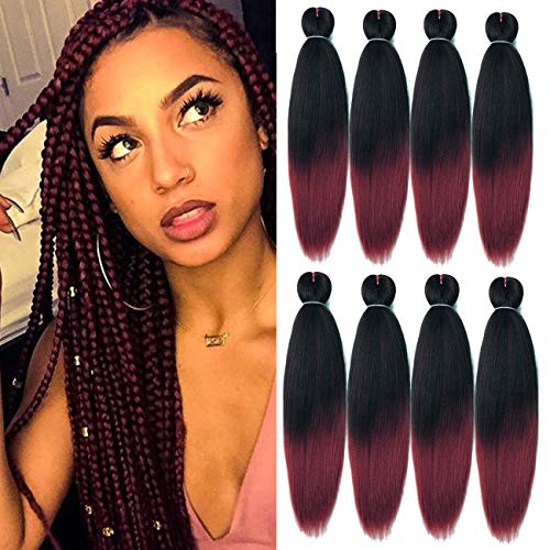 8 Packs Pre-Stretched Braiding Hair 20" EZ Braids Professional Yaki Synthetic Hair for Crochet Twist (20" 8 Packs, T1B/Bug)