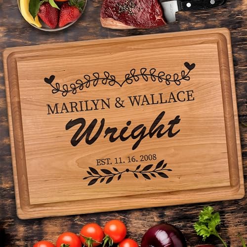 Tabla de Cortar Personalizada – Tabla de Madera Grabada con Nombre Personalizado, Tabla de Cortar para Cocina, Resistente para Carne, Verduras, Queso, Regalo para Inauguración (Cerezo) miniatura 1