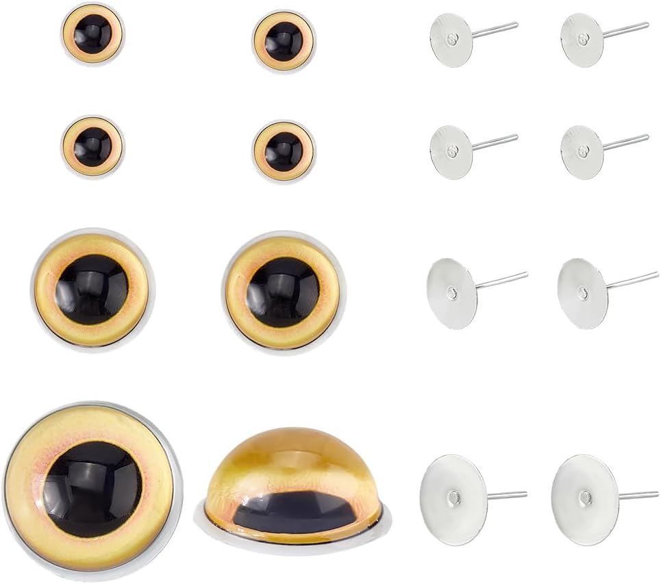SUPERFINDINGS 4 Pairs Glass Eyes Cabochons Animal Safety Eyes Cat Owl Bird Eye 10/20/30mm Dome Eye Cabochons for Amigurumi Crochet Clay Animals Sculptures Props Cameo Pendant Jewelry Making