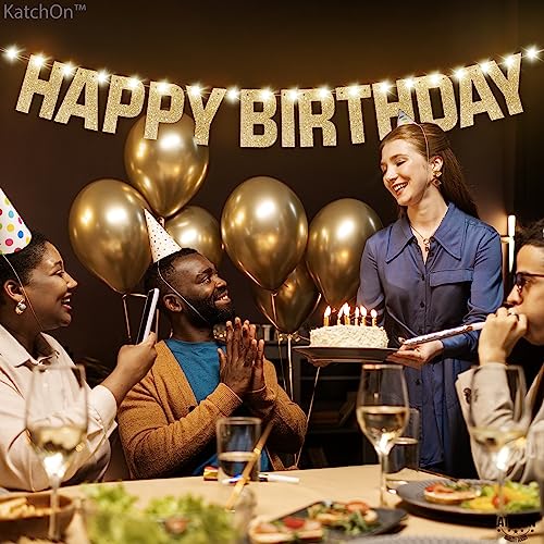 Image of KatchOn, Light Up Happy Birthday Banner - 10 Feet, 8 Modes Pre-Strung | Glitter Golden Birthday Party Decorations | Gold Birthday Decorations For Women, Men, Girls & Boys Happy Birthday Light Up Sign