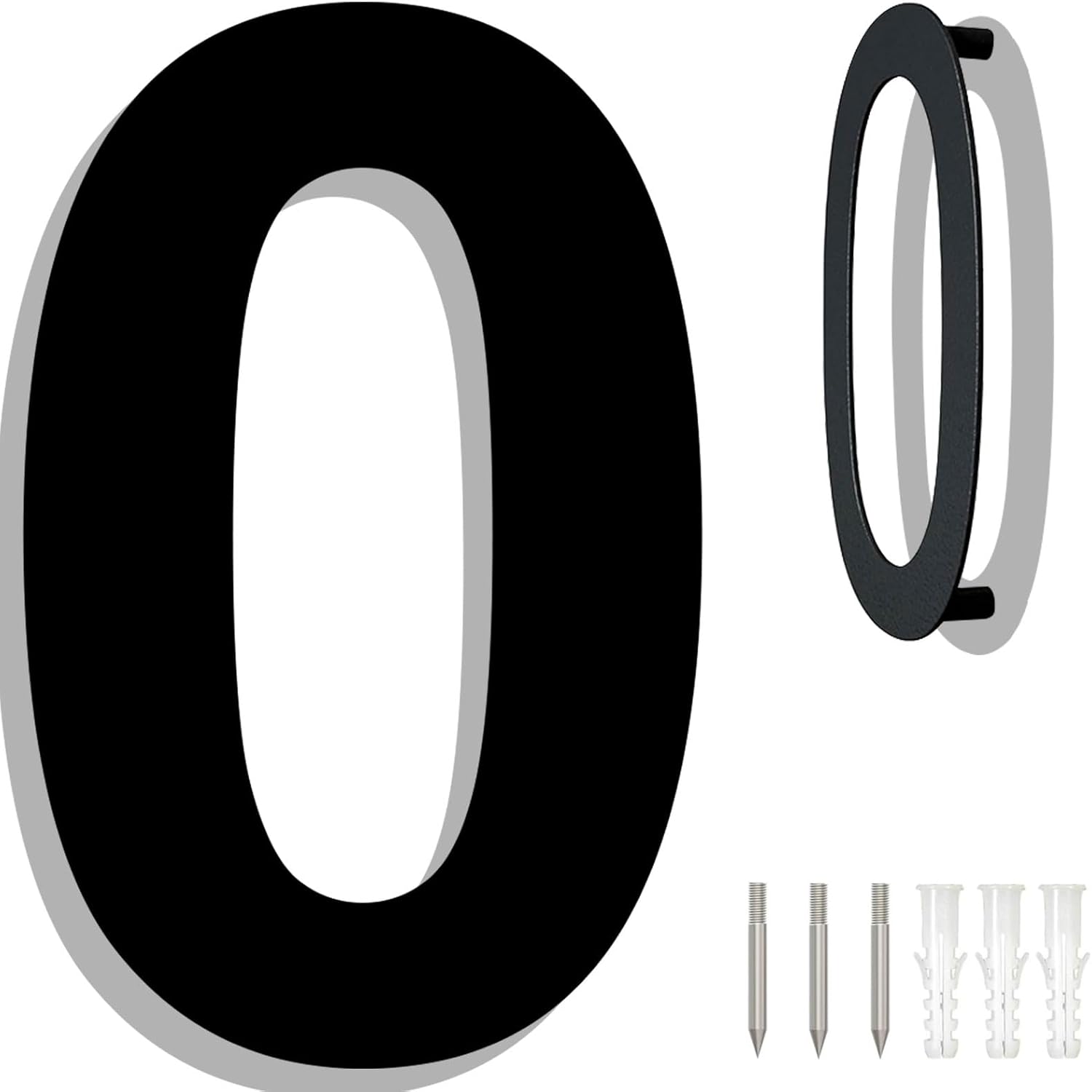8" Stainless Steel Large Floating House Numbers, Black Metal Modern House Numbers for Outside, Anti-Rust Easy To Install Address Numbers for House with Nail Kit, Number 0
