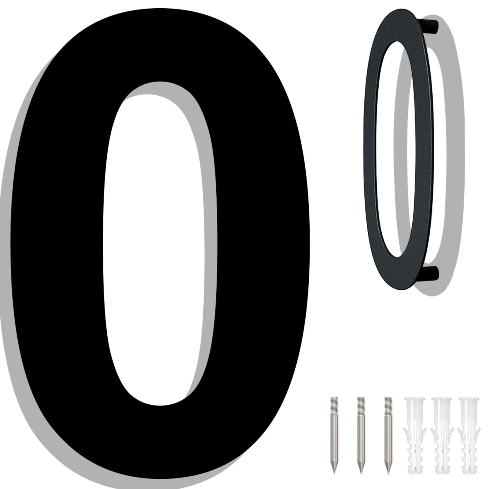 6" Stainless Steel Floating House Numbers, Black Metal Modern House Numbers for Outside, Anti-Rust Easy To Install Address Numbers for House with Nail Kit, Number 0