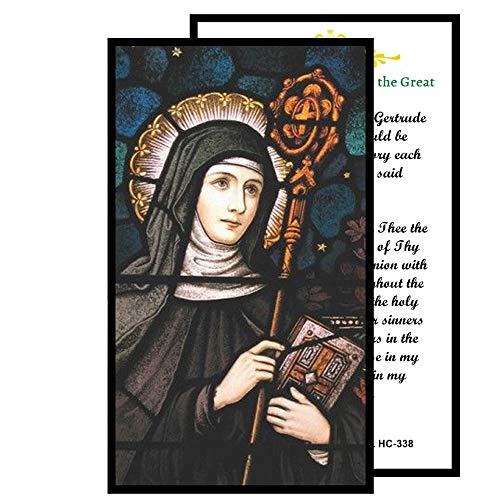 Gifts by Lulee, LLC Saint Gertrude The Great Silver Oxidized Medal Stainless Steel Chain and Blessed Prayer Card Together as a Set or Separate You Choose (Card)