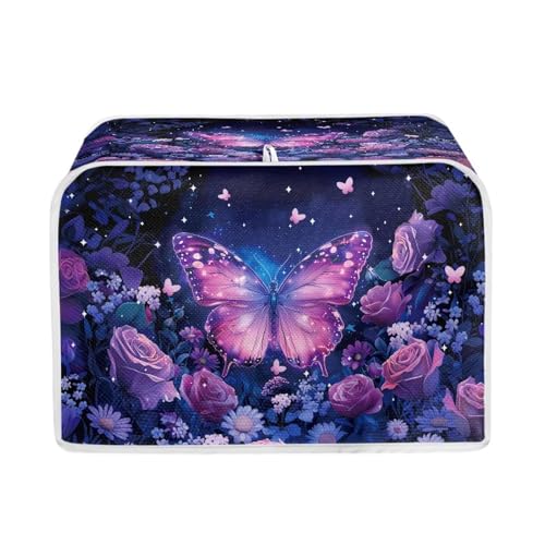 Image of Talayituse Butterfly Rose Daisy Flower Print Toaster Cover 4 Slice Wide Slot, Lightweight Dust Protection Washable Appliance Bag Bread Maker Cover, M