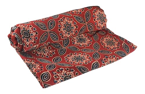 Image of Ethnics of Kutch Women's Ajrakh Modal Silk Natural Dye Hand Block Print Unstitched Kurta Fabric Mtr Length (2.5 Mtrs - Red 0640AC)