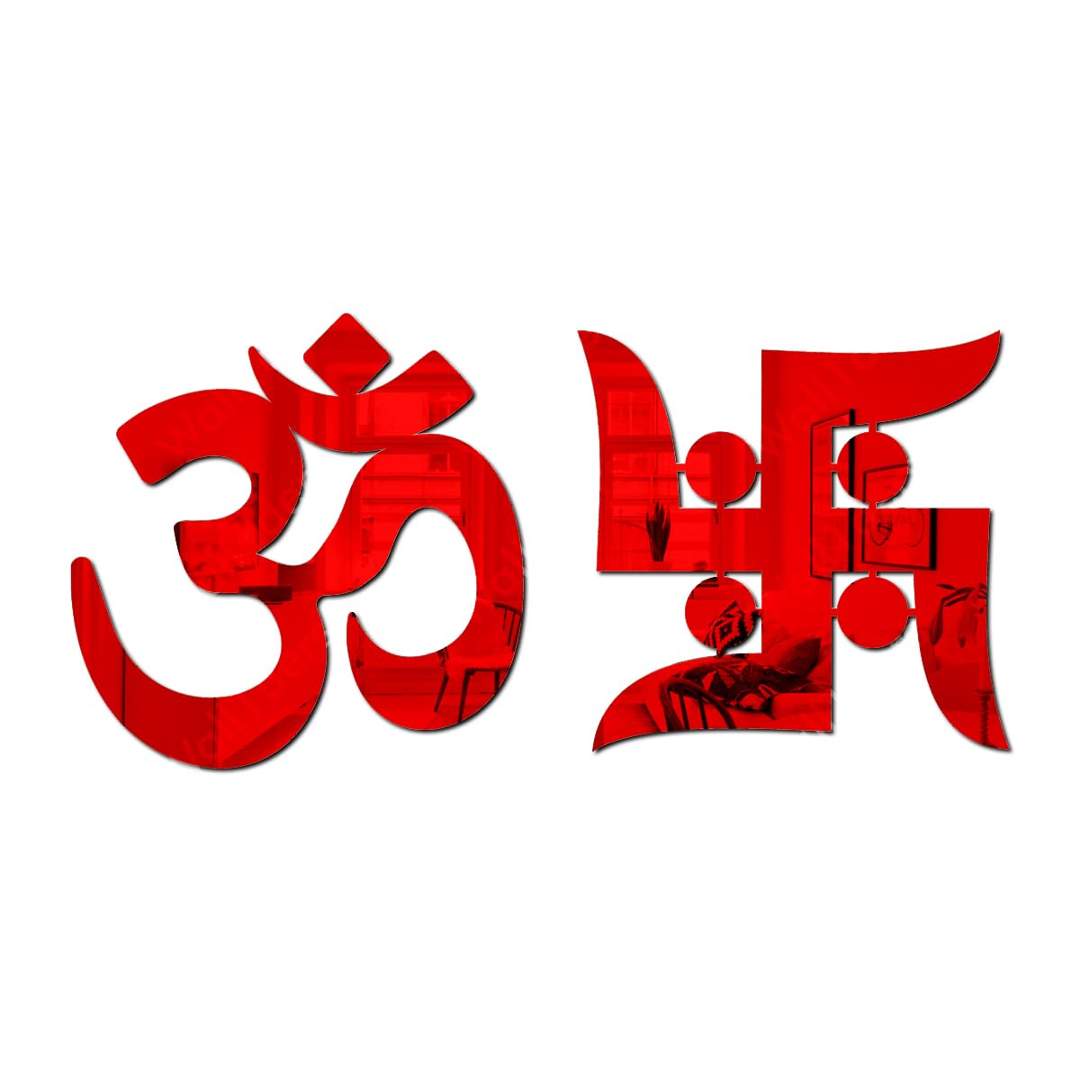 Wall1ders Om Swastik (Each Size 15 cm x 15 cm) mirror wall stickers, mirror stickers for wall, acrylic mirror wall decor sticker, wall mirror stickers,mirror wall sticker. (Red)-picture-30