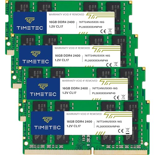 Image of Timetec 64GB KIT (4x16GB) DDR4 2400MHz (PC4-2400T) PC4-19200 SODIMM Laptop RAM - 260-Pin 1.2V CL17 Non-ECC Unbuffered Memory Module for Laptop, Notebook, Mini PC, All-in-One