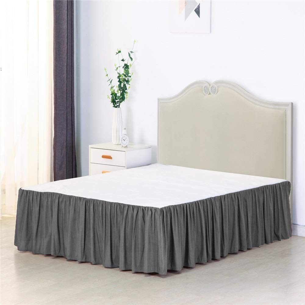 Ruffled Bed Skirt,Polyester Brushed Hotel Quality Durable Solid Wrinkle And Fade Resistant Bedroom Bed Linings (Color : Dark Grey, Size : US-Q:150 * 203+35cm)