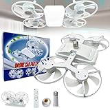 Drone-Style LED Ceiling Fan Light, Socket Fan Light with Remote, Screw-In E27 Ceiling Fan with Lights, Foldable Blades & 3 Color Dimmable LED, Ceiling Fan for Bedroom, Kitchen, Tool-Free (White)