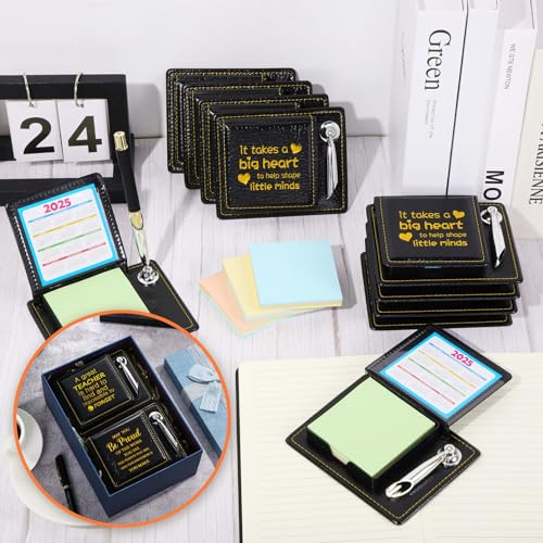 Dispowreath Teacher Appreciation Gifts from Student, Sticky Notes Holder Set Sticky Notes Pen Holder with PU Leather Box, Writing Memo Pads for Teacher School Office Supplies (10 Sets,Classic)