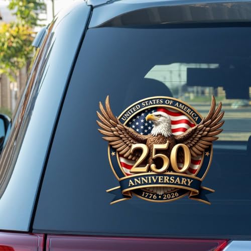 Image of 2pcs 250th Anniversary USA Car Decal Sticker Patriotic 4th of July | 1776-2026 Vinyl for Car, Truck, Window, Laptop, 250 Years American Independence Bumper Stickers 10 inch