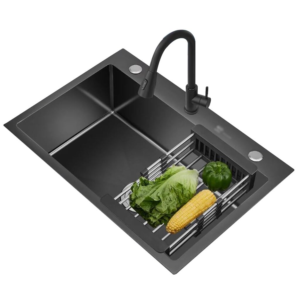 Fregadero De Sifón De Cocina De Tres Orificios Piscina De Agua De Acero Inoxidable Fácil De Limpiar. Lavavajillas Home Bar Fregadero del Estudio del Restaurante (Color : Negro, S : 78 * 43 * 21cm)