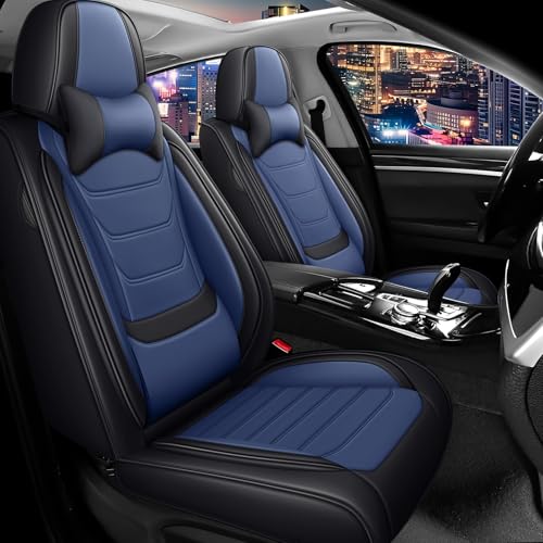 Image of Car Seat Cover Full Set for Toyota Camry Hybrid Seat Covers 2007-2024, Nappa Leather Waterproof Seat Covers For Cars, Airbag Compatible, Universal Automotive Seat Covers(Luxury Front Row /Black Blue)