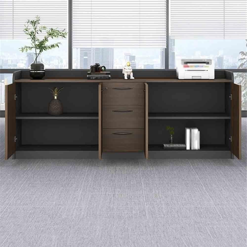 Multifuncionales Archivador bajo de Oficina Tres Puertas y cajones Madera con asa, Almacenamiento Datos, Cajonera Oficina(Bruin)