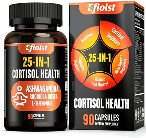 Cortisol Supplement for Women & Men, 25-in-1 Cortisol Reducer, Cortisol Manager with Ashwagandha, Rhodiola Rosea, L-Theanine, for Mood, Relaxation, Focus, Sleep Support, 90 Capsules for 1.5 Months