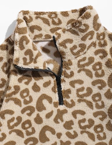 ZAFUL Mens Sweatshirt Vintage Quarter Zip Pullover with Pocket Fleece Unisex Western Aztec Faux Fur Sherpa Top Khaki Leopard Print XXL3