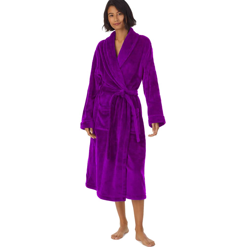HOLOVE Women's Warm Hooded Fleece Bathrobe Cozy Long Spa Robes for Ladies