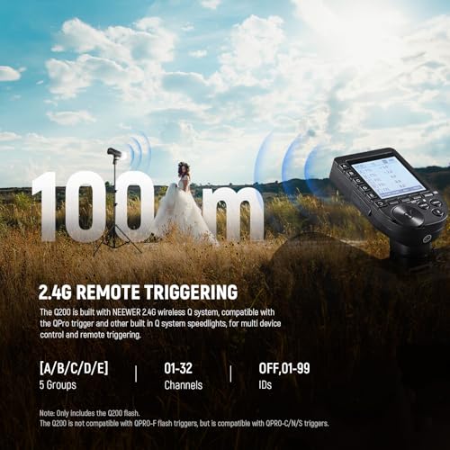 NEEWER Q200 Monolight 200Ws 2.4G TTL 1/8000 HSS App Control Outdoor Studio Strobe with Cleaning Cloth 3200mAh Battery Photography Speedlite 10W Modeling Light 0.01-1.5s Recycle 750 Full Power Flash