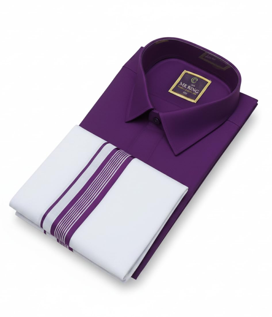 Purple Shirt and Dhoti Set for Men | Dark Purple Vesti Shirt Combo | Veshti Shirt Set-image-0