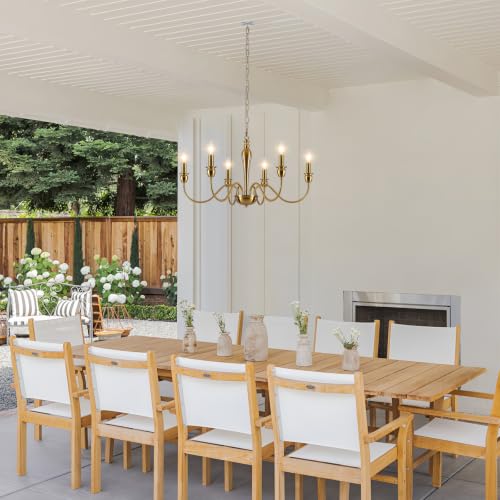 Image of ETONIMERR 6 Lights Plug in Chandelier Gold Plug in Hanging Light Fixture