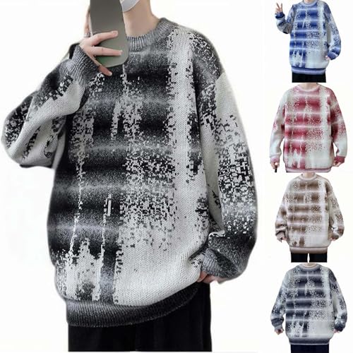 Cambkatl Men's Tie Dye Oversized Pullover Sweaters, Loose Crewneck Long Sleeve Casual Winter Knitted Streetwear Sweater Tops2