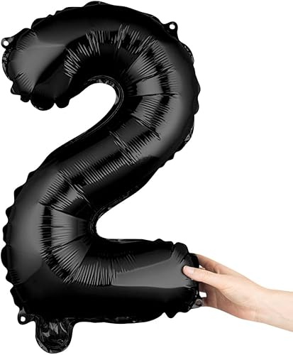 Balloonify - Globo de número de 16 pulgadas, 1 globo reutilizable para fiesta, número "2", autosellado, globo metálico de Mylar negro, a prueba de