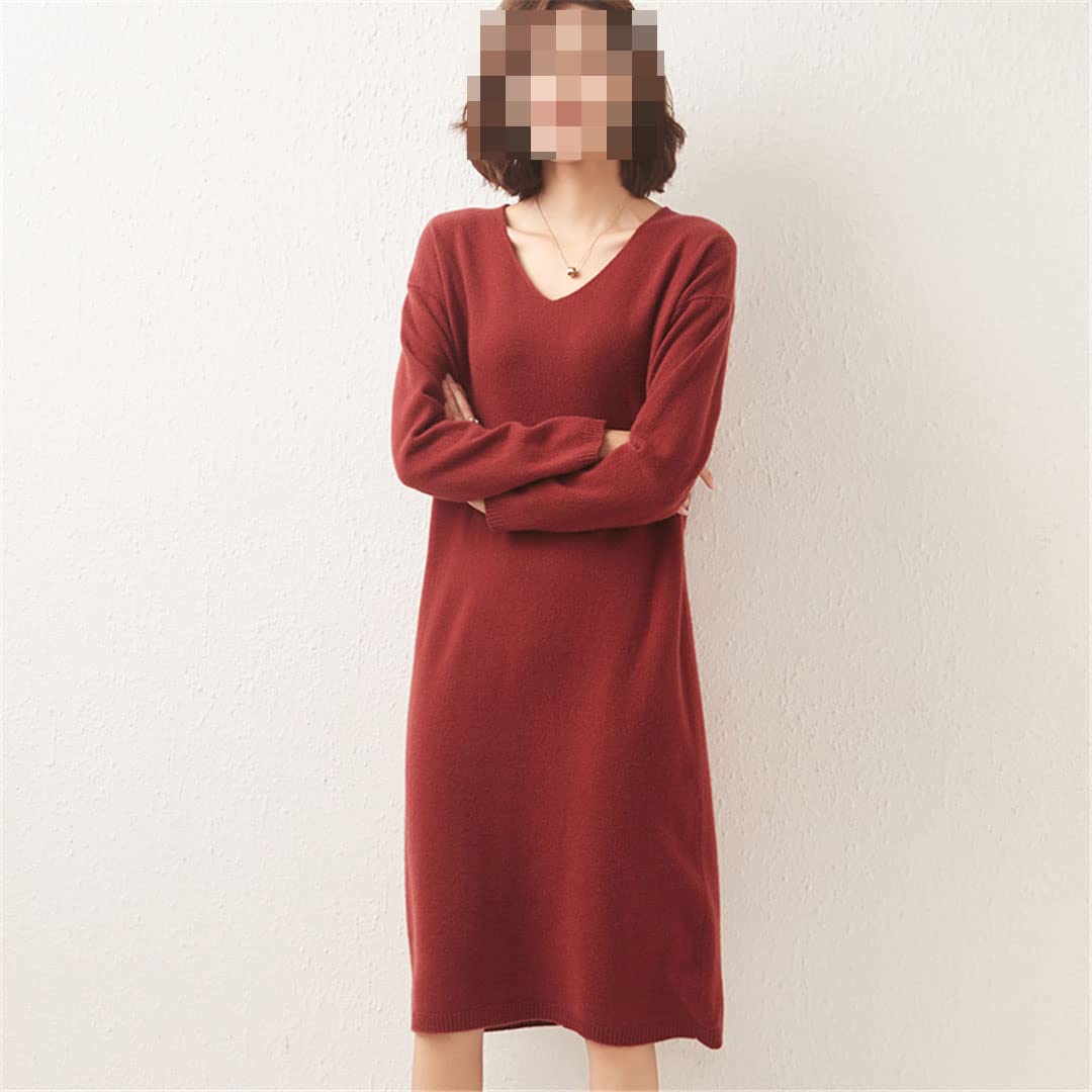 Disimlarl 100% cachemira de punto de otoño/invierno con cuello en V de talla grande suéter vestido largo de todo colocación