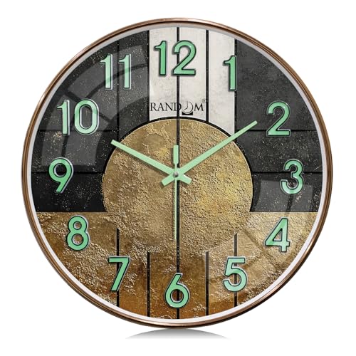 Image of RANDOM Modern 12.75INCH Wall Clock with 3D Radium Numbers, Silent Non-Ticking, Premium Black Frame, Ultra Clear Glass for Living Room, Home Office