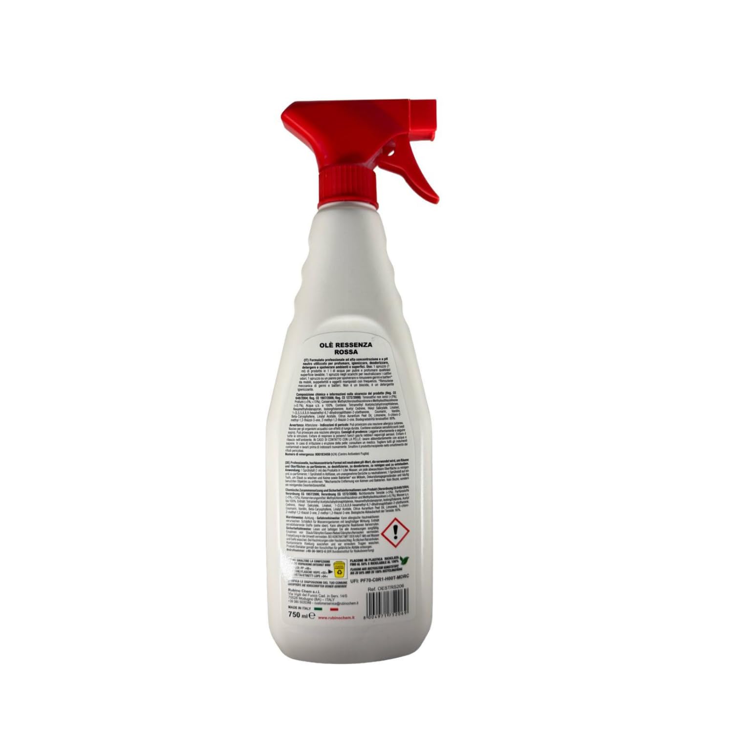 Olè Ressenza Detergente Profumato 750 ml - Profumatore Ambiente 5 in 1 Spray Igienizzante Multiuso per Pavimenti e Superfici - Profuma, Igienizza, Deodorizza, Deterge e Spolvera - Rossa (12 Unità)