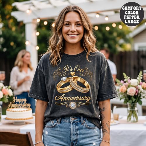 Image of Anniversary Matching Shirts, for Couple, Heart Design T-Shirt Set, Wedding Present, Honeymoon Outfit