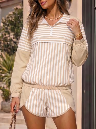 Fisoew Striped 2 Piece Sets for Women Tennis Athletic Short Set Fall Outfit — view 3