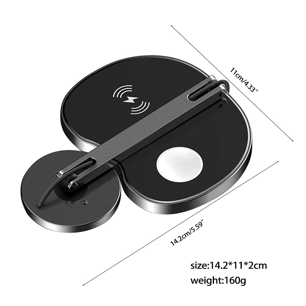 Supporto pieghevole 3 in 1 per cellulare, supporto di ricarica wireless, caricabatterie wireless veloce, stazione di ricarica rapida, nero/bianco