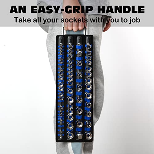 Airtoon 80-Piece Portable Socket Organizer Tray, 2 Pcs Set, Blue & Red, Tools Organizer 1/4-Inch, 3/8-Inch, 1/2-Inch, Heavy Duty Socket Holder, Black Rails, Blue & Red Clips #TOP5