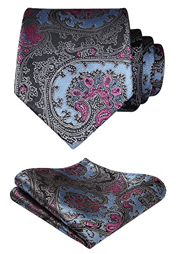 HISDERN Paisley Floral Wedding Tie Handkerchief Woven Classic Men's Necktie & Pocket Square