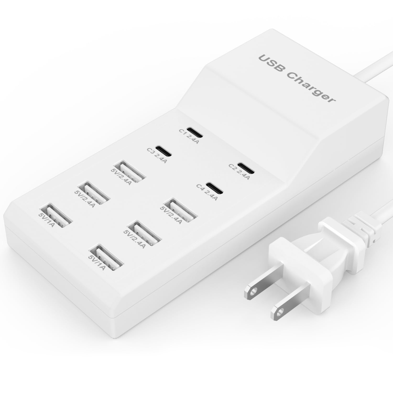 USB Charging Station for Multiple Devices USB Wall Charger Power Hub Strip Smart Plug Charging Dock Desktop Charge Block 4 USB C 6 USB A Ports Compatible with iPhone 15/iPad/iPod/Galaxy S Smart Phones