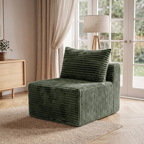 Image of 34.6 inchModular Sectional Armless Middle Sofa Seat Boneless Corduroy Cloud Chair for Living Room,Green