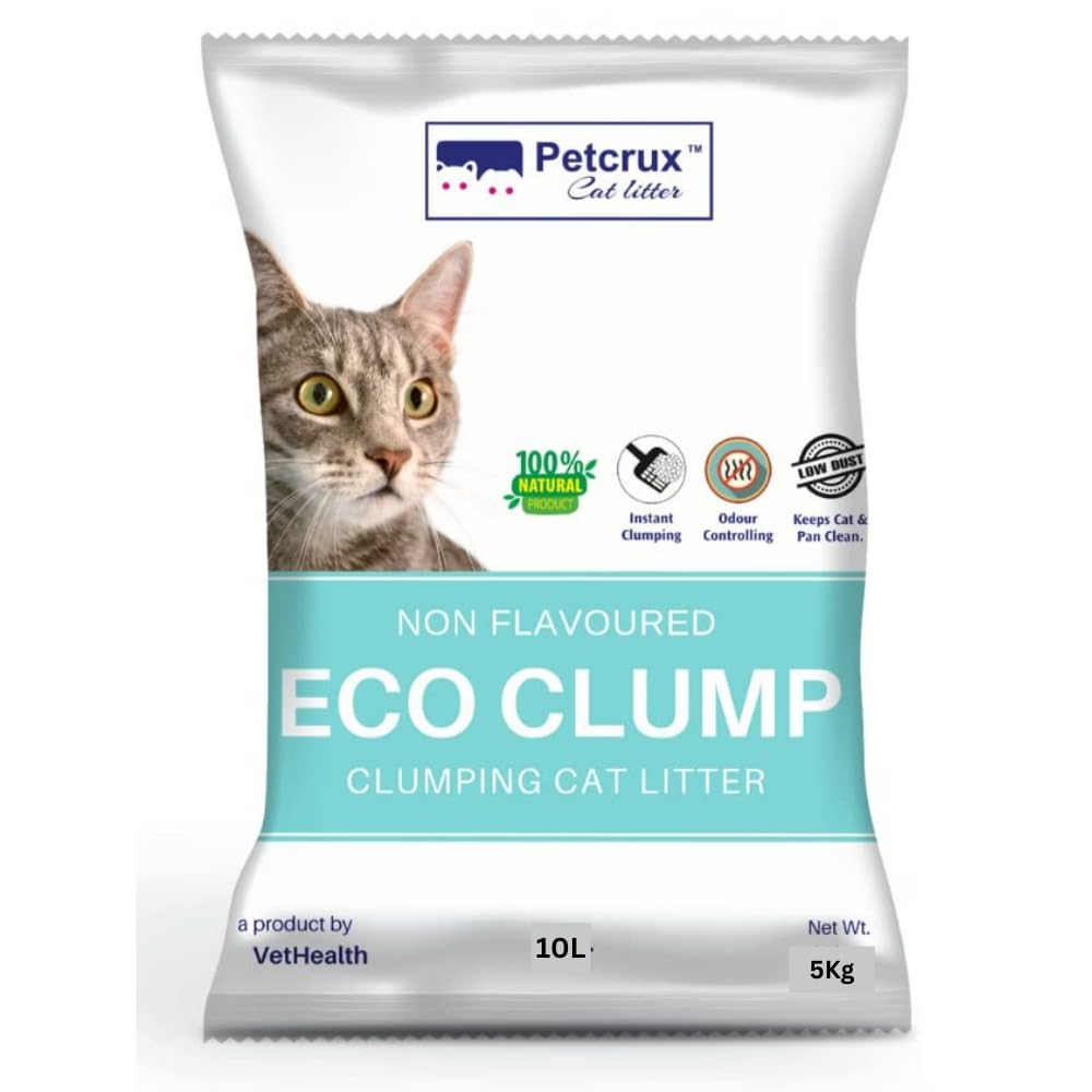 Eco Clump Cat Litter 5Kg, 100% Natural Bentonite Odour Lock Unscented Clay, Dust Free, Single Pack