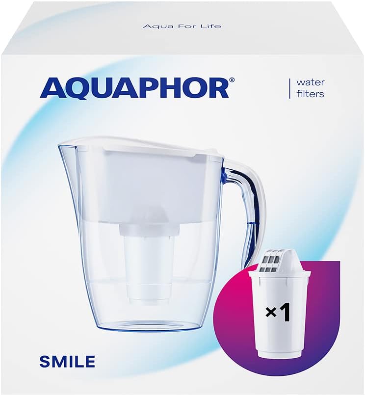 Water Filter Jug Smile, Space-saving, Lightweight Fridge door fit 2.9L Capacity 1 X A5 Filter Included with added Magnesium Reduces Limescale Chlorine & Microplastics, White