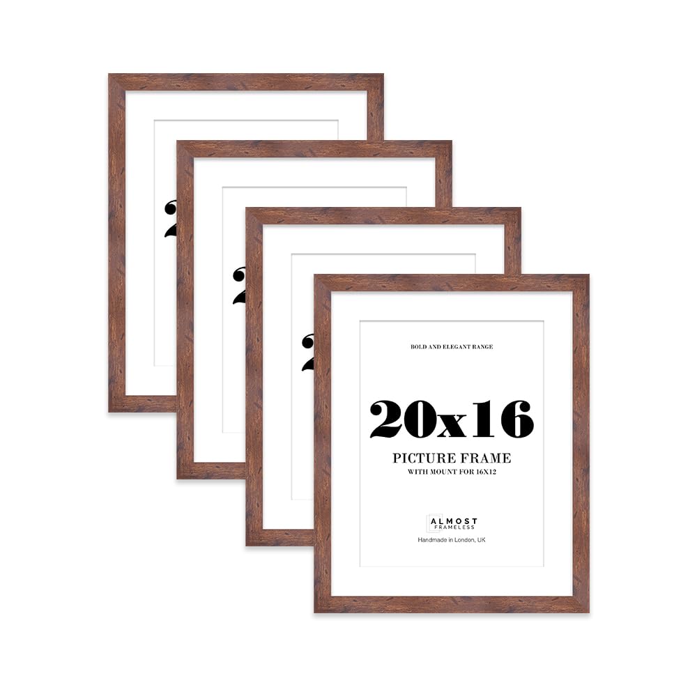 20x16 Rustic Wood Frame With Mount for 16x12 Pictures 28mm Edge Portrait and Landscape Display with Wall Hooks, 4 Pack
