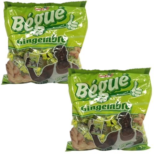 200 Caramelos Jengibre Bèguè | Pack de 2 bolsas de 100 caramelos c/u | Dulces de Jengibre Natural | Sabor Intenso y Refrescante