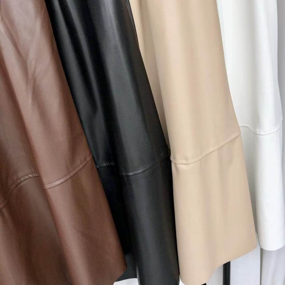 OZEO Röcke Damen,Damen Schlichter Pu-Lederrock Schwarz Hohe Taille Midirock Nähte Tasche A-Linie Schaukel Geraffte Einfache Lange Röcke Für Mädchen Damen Herbst Winter,M
